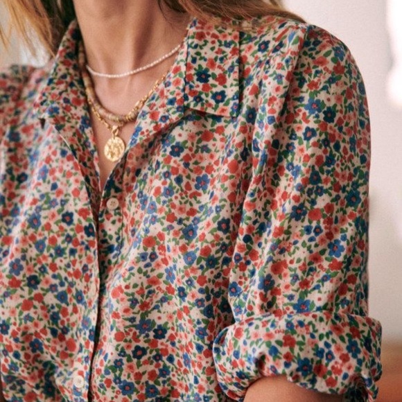 Sezane Claudio Shirt Floral Printed Button Down 36 - Picture 1 of 7